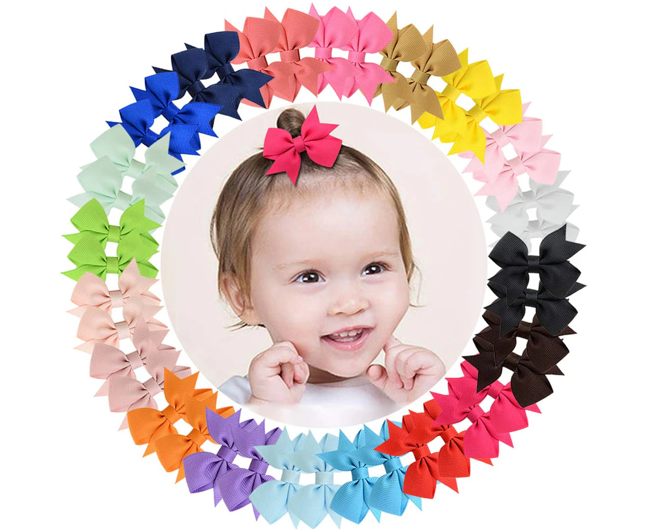 40Pcs Baby Girls Clips 2" Grosgrain Boutique Solid Color Ribbon Mini Hair Bows Clips for Baby Girls Teens Infants Kids Toddlers Children Set of 20 Pairs