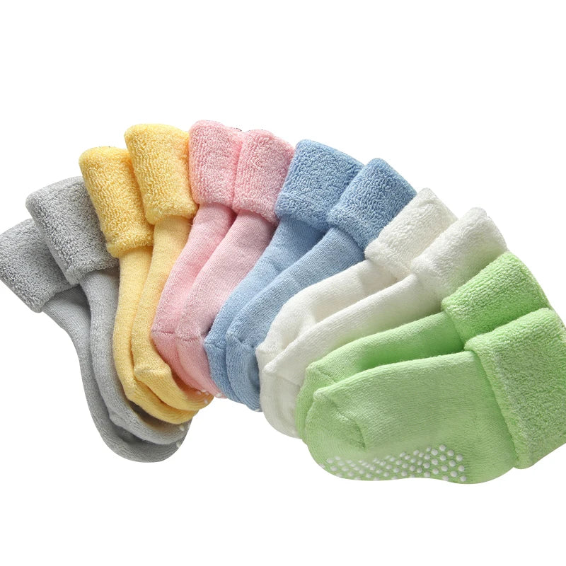 Winter Socks Baby Towel Terry Socks Pure Color Cotton Child Kids Newborn Meias Warm Non Slip Baby Thicken Socks Boys Girls 0-3 Y