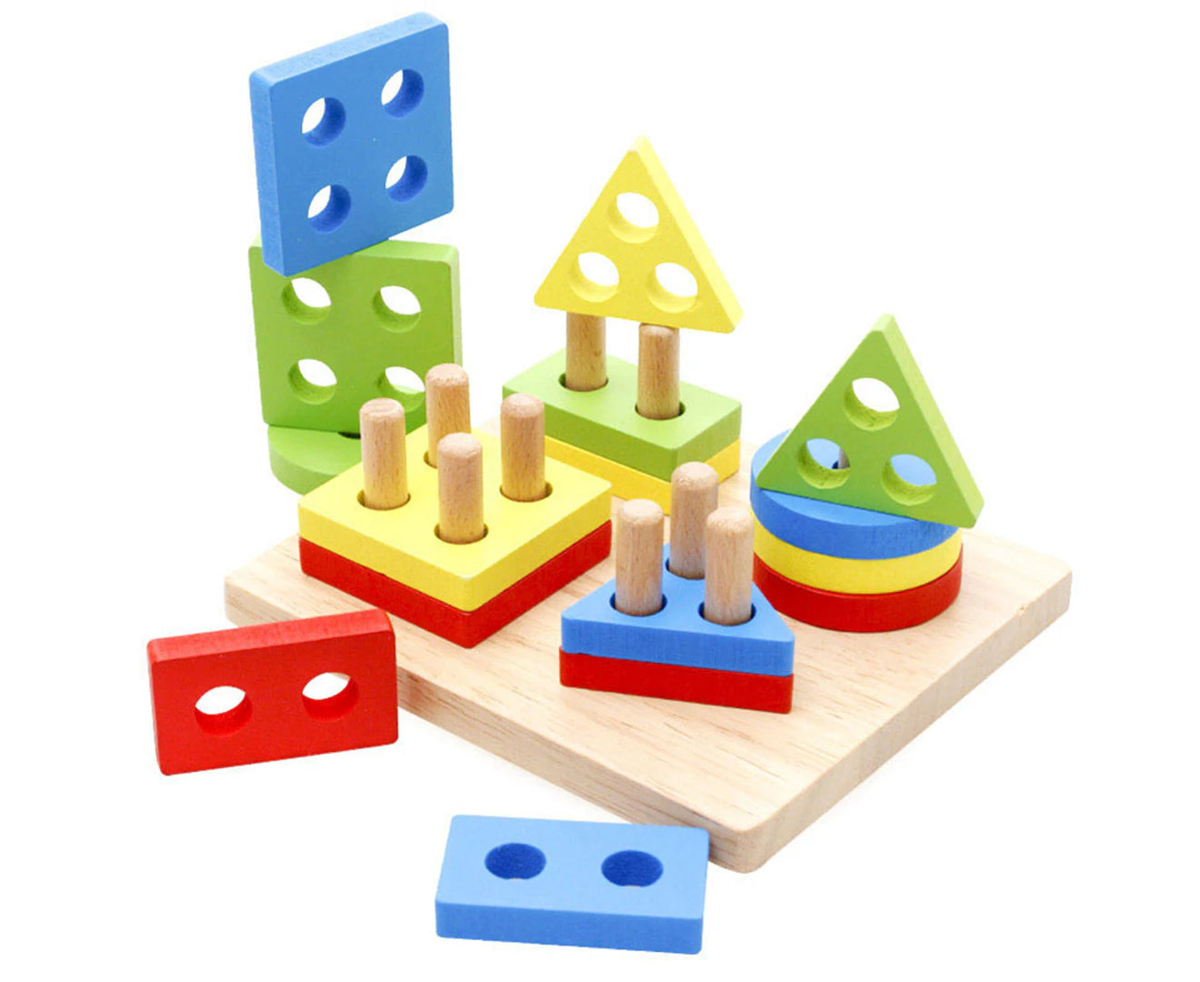 Wooden Geometry Stacking Blocks - 4-Column Educational Intelligence Board Toy