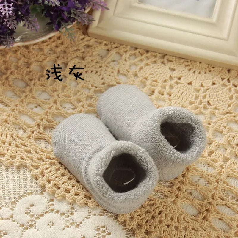 Winter Socks Baby Towel Terry Socks Pure Color Cotton Child Kids Newborn Meias Warm Non Slip Baby Thicken Socks Boys Girls 0-3 Y