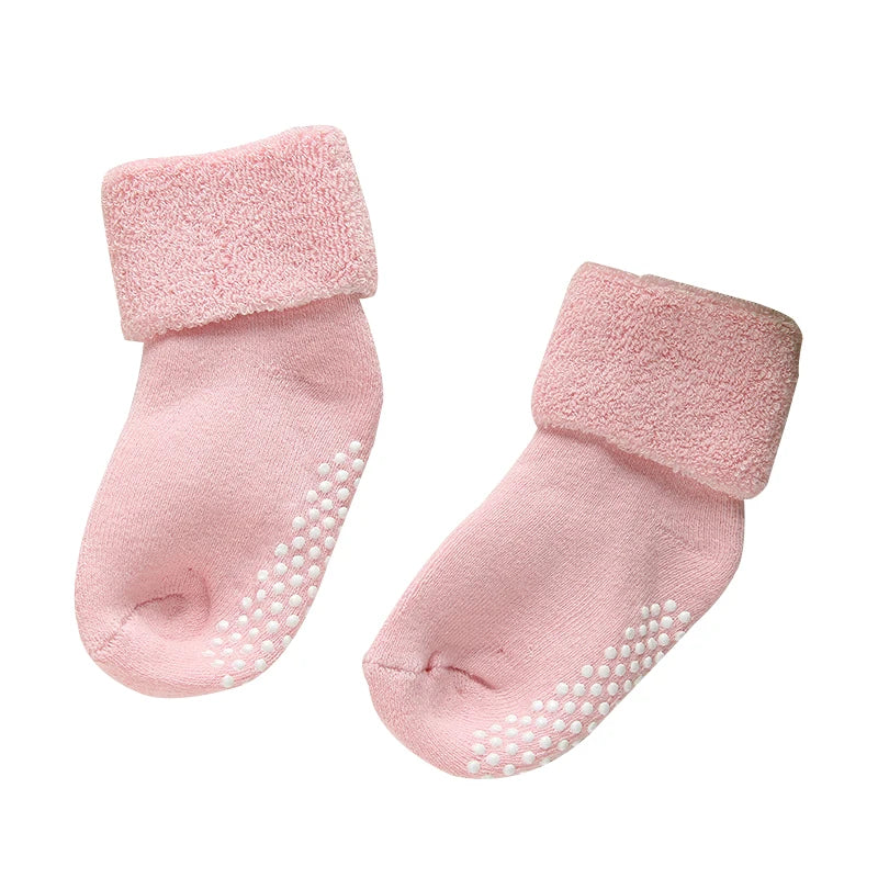 Winter Socks Baby Towel Terry Socks Pure Color Cotton Child Kids Newborn Meias Warm Non Slip Baby Thicken Socks Boys Girls 0-3 Y