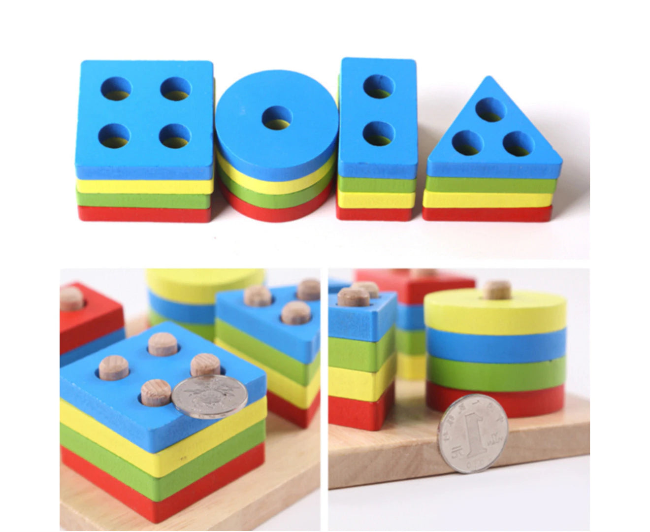 Wooden Geometry Stacking Blocks - 4-Column Educational Intelligence Board Toy