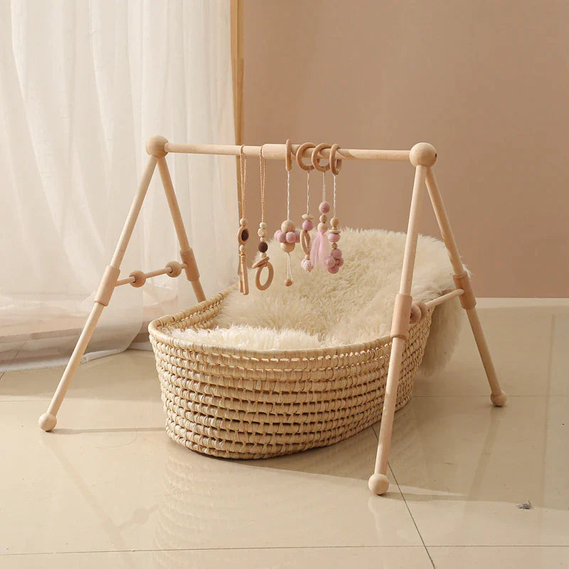 Wooden Baby Play Gym with Activity Frame & Rattle Toy Set