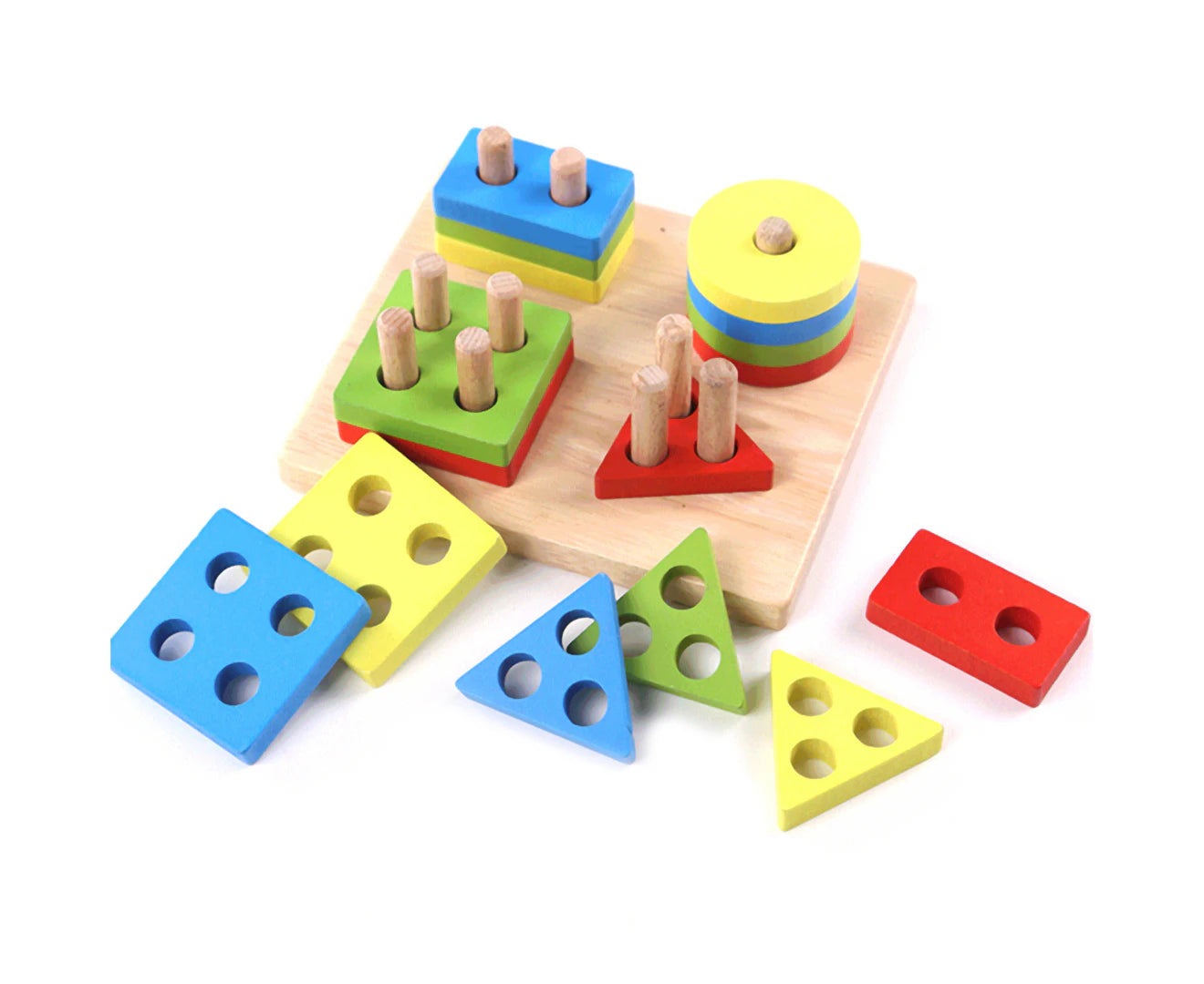 Wooden Geometry Stacking Blocks - 4-Column Educational Intelligence Board Toy