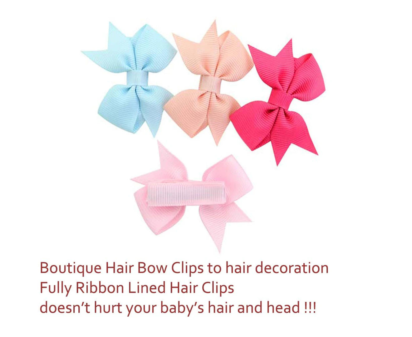 40Pcs Baby Girls Clips 2" Grosgrain Boutique Solid Color Ribbon Mini Hair Bows Clips for Baby Girls Teens Infants Kids Toddlers Children Set of 20 Pairs